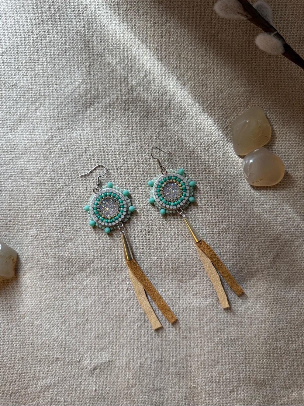 Boho Turquoise Beaded Fringe Earrings - Unbranded